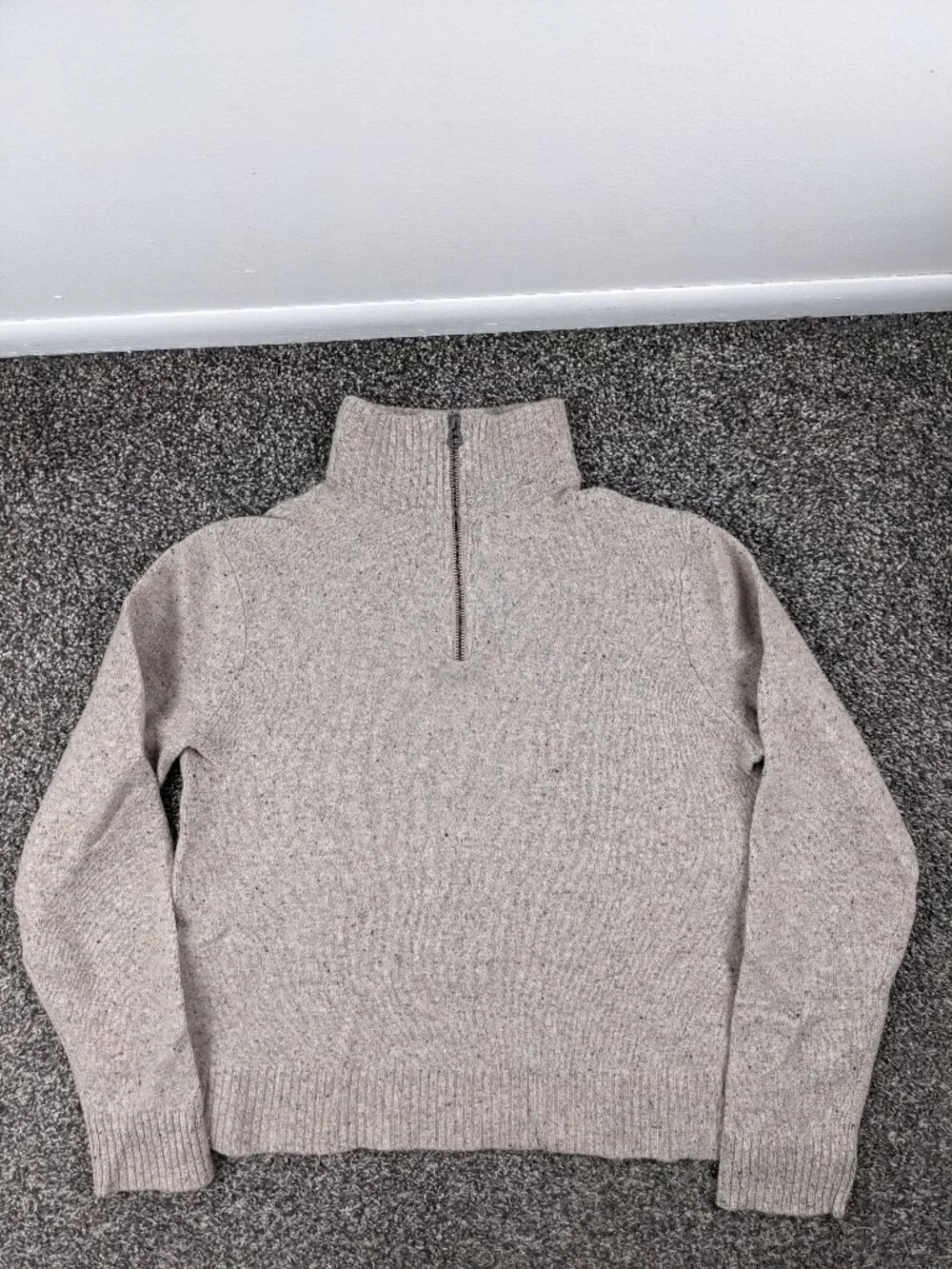2020 J Crew Sweater 1/2 Zip Merino Wool Donegal Flecked Beige Tan Mens Small